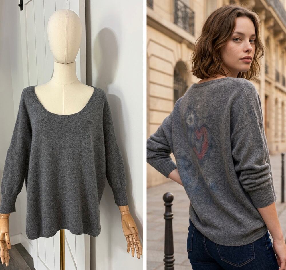 La Residence Sz M Gray 100% Cashmere Art Oversized Jumper Sweater Made In Italy